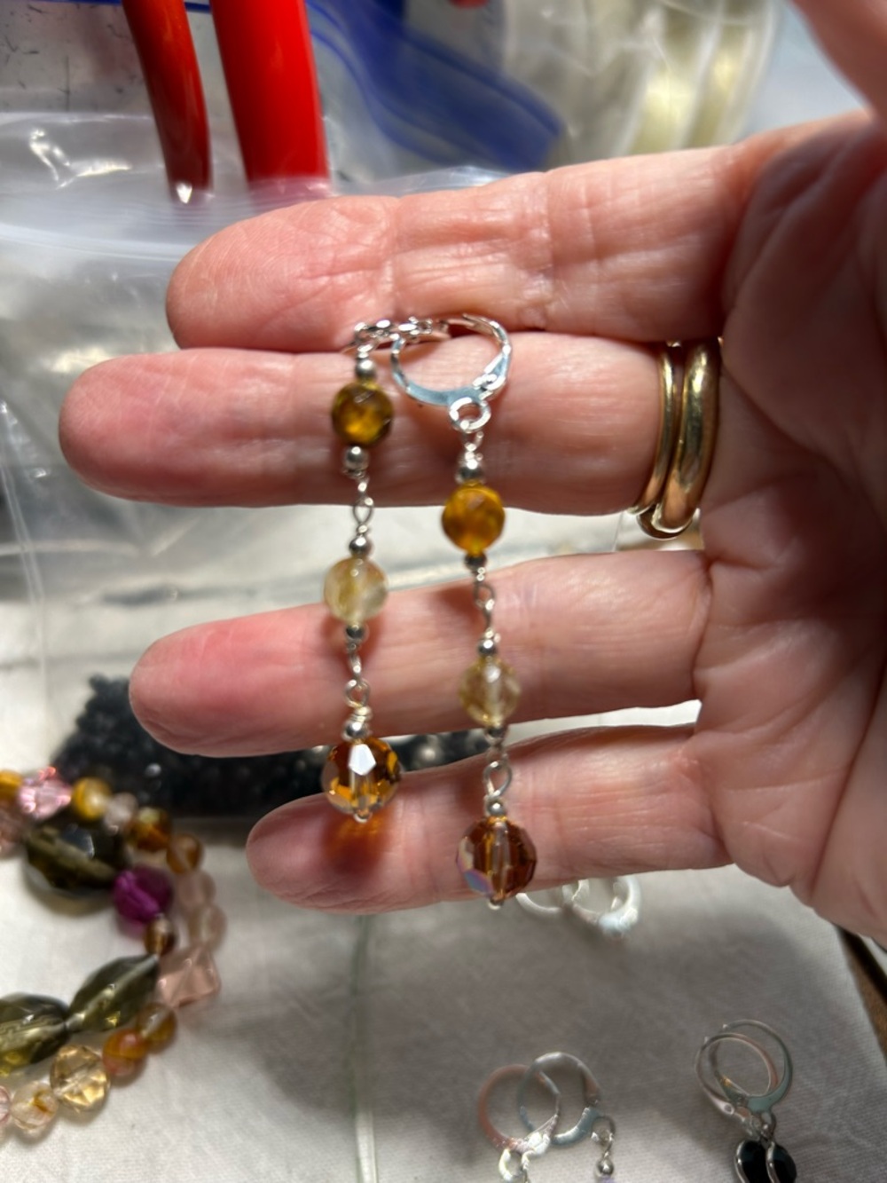 Amber Bead Drop Hoop Earrings - Women Jewelry handmade